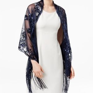 I.N.C. Floral Sequined Fringe Evening Wrap